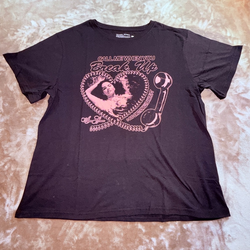 Selena Gomez Graphic T-Shirt Womens 2X Black Pink Call Me When You Break Up NWOT